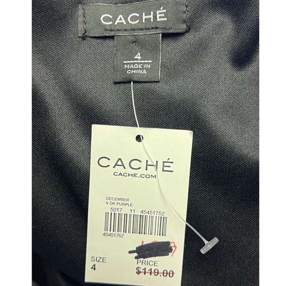 Cache Mini Dress Shiny Dark Purple Ruched V Neck Party Glam Shimmer Chic Size 4 - Picture 14 of 16